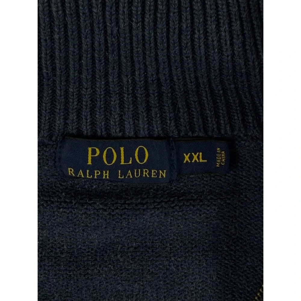 Polo Ralph Lauren Men's XXL Navy Blue 1/4 Zip Cotton Knit Sweater Pony Logo
